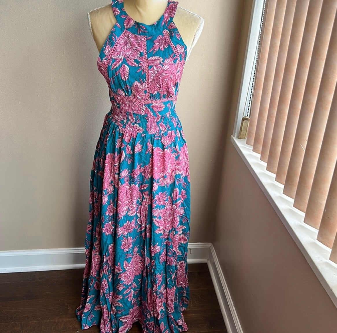 Abel the Label Anthropologie blue Charlie Maxi Dress NWT pink lilac sz XS An absolutely gorgeous maxi dress with a colorful theme will be great for spring and summer .