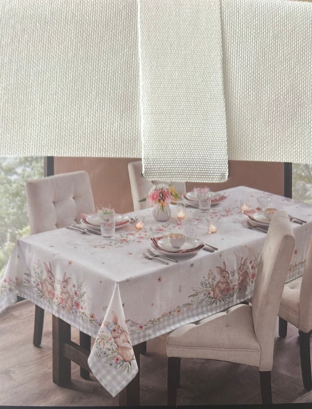 Tahari Tablecloth 60”x84” Spring Easter Bunny Floral New