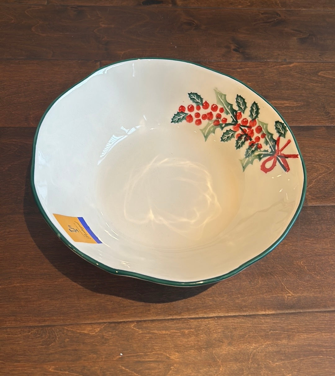 Farval New Serving Bowl Christmas Holly Berry 11.5” Diam Ceramic
