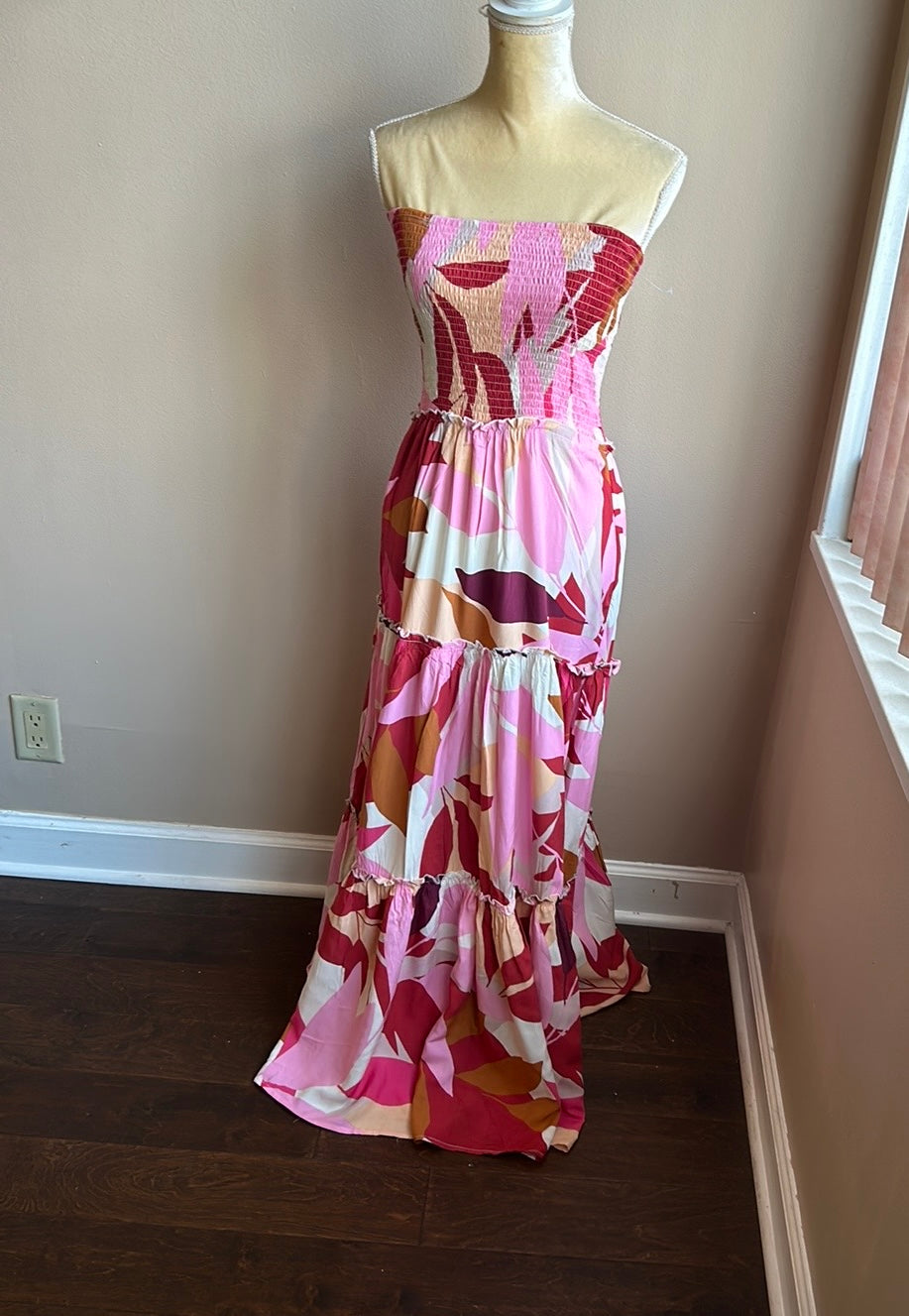 Abel the Label Anthropologie Violet Maxi Dress S Smocking Strapless New Pink