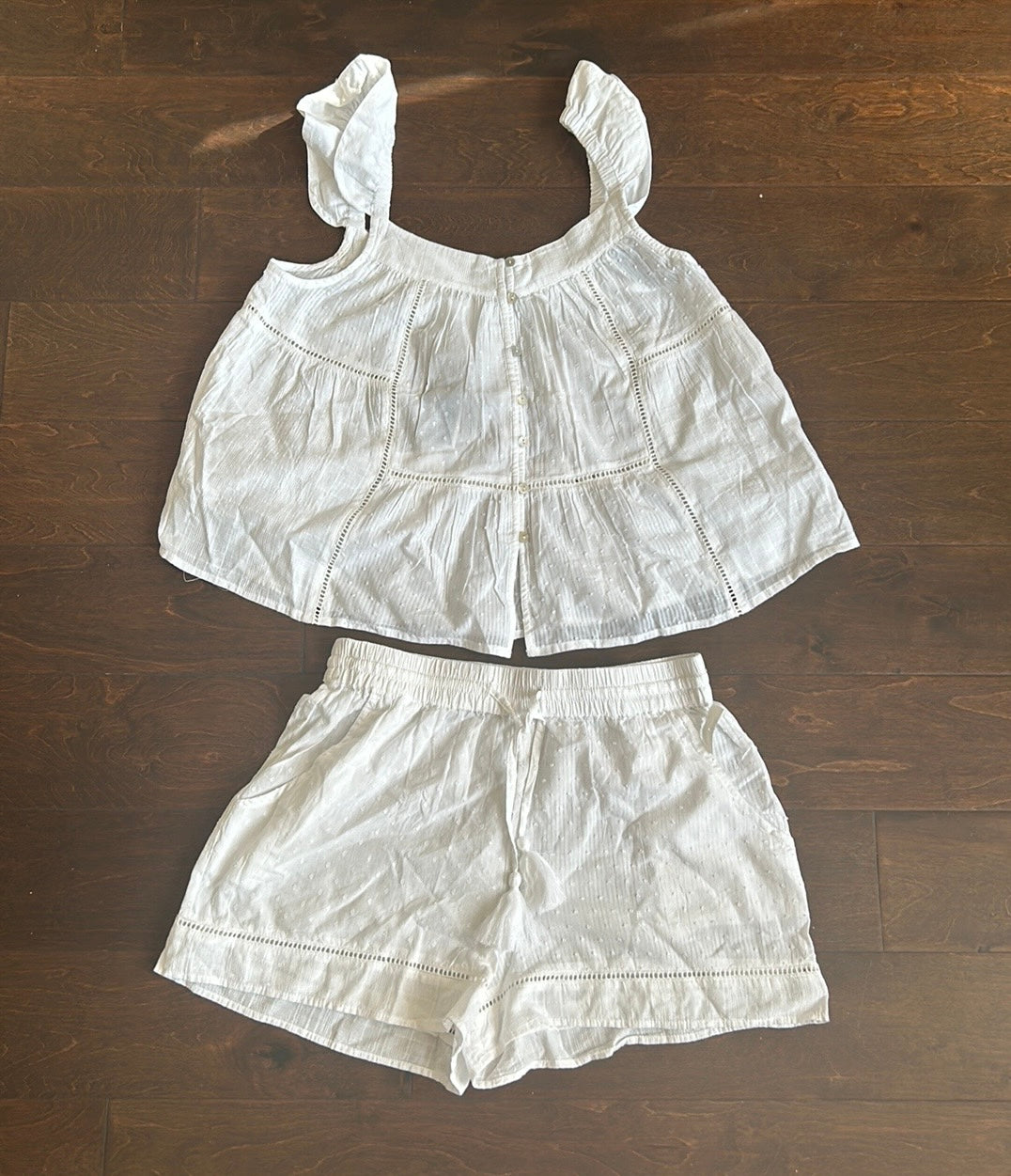 Joie Womens White Pajama Set Shorts Top New Swiss Dot Lace Detail Cotton