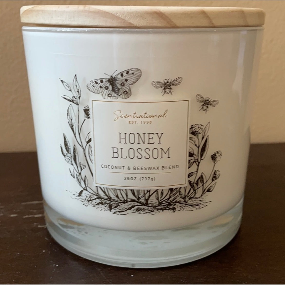 Scentsational Honey Blossom Candle Large Glass Jar 26oz Coconut Beeswax