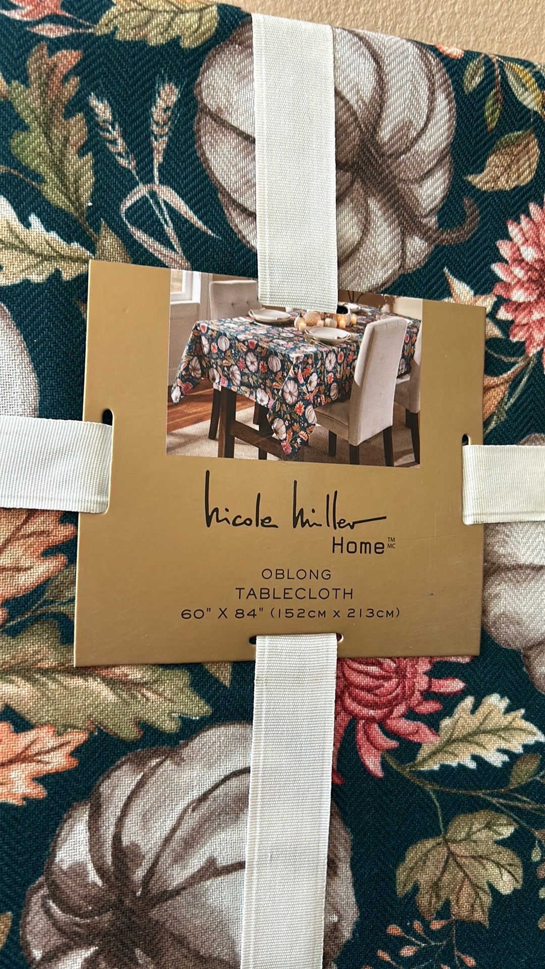 Nicole Miller Tablecloth Teal Fall Thanksgiving Pumpkin 60”x 84” Pumpkins