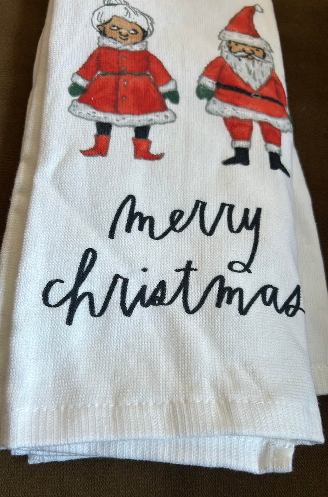 Rae Dunn Merry Christmas Mr & Mrs Claus Kitchen Towels Set of 2 Cotton