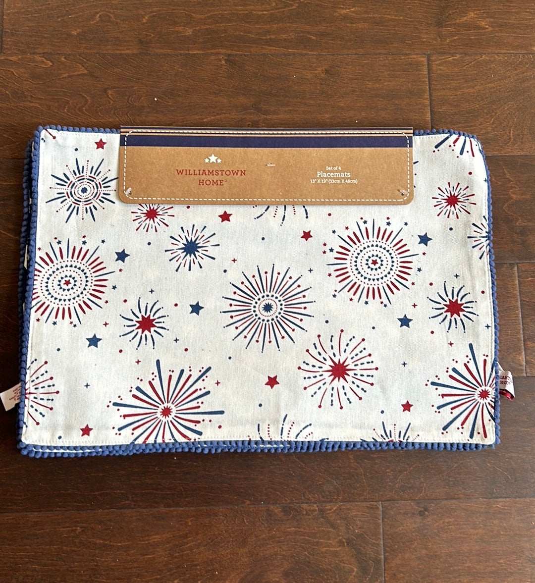 4 Williamstown Home Red White Blue Placemats Americana Fireworks Reversible
