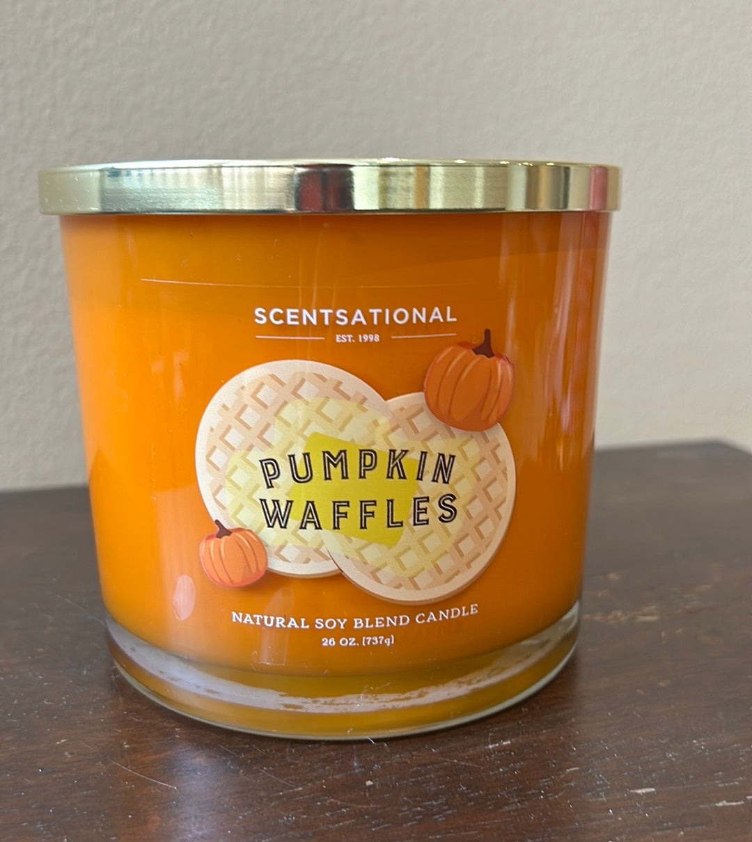 Scentsational Pumpkin Waffles Candle Glass Jar 26 Oz Soy Wax Orange Jar Fall