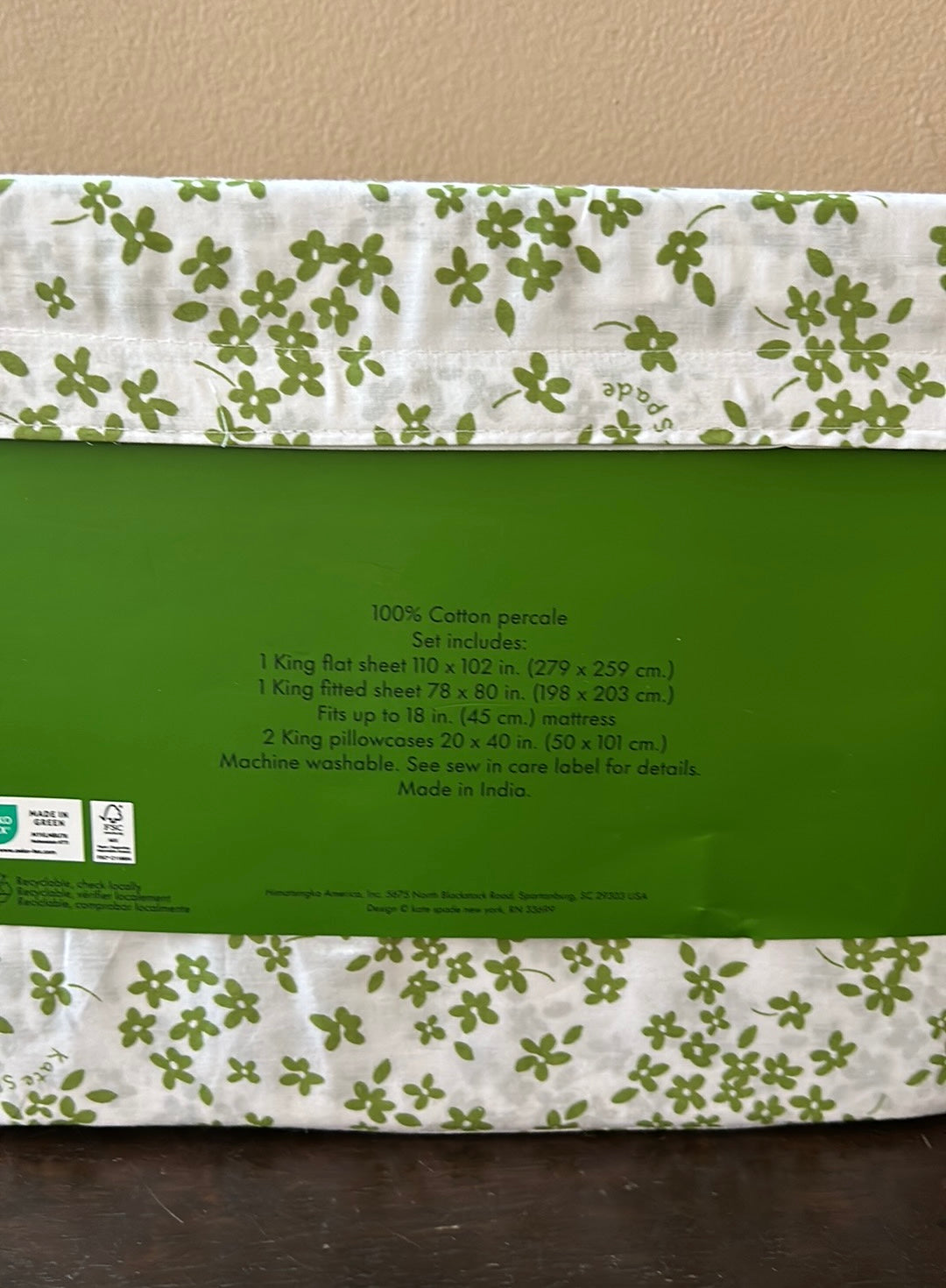 Kate Spade King Sheet Set Cotton Percale Green Floral St Patrick’s Day New