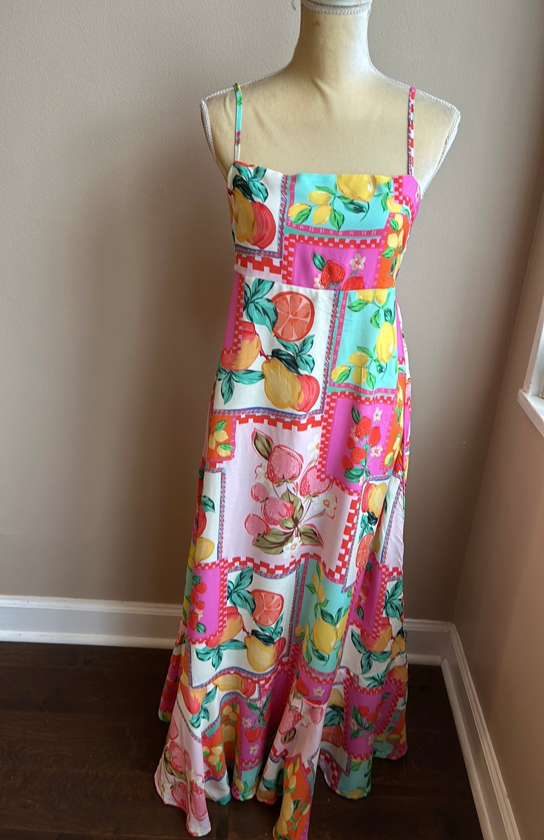 Paper Heart Womens Sundress Maxi Fruits Lemons New Mediterranean