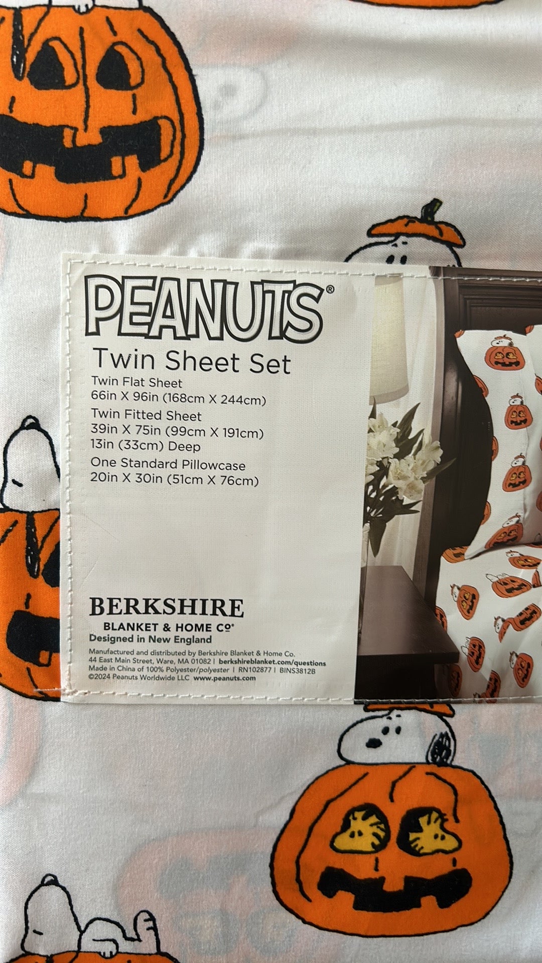 New Peanuts Snoopy Jackolantern Spooky Halloween Twin Sheet Set Pumpkin