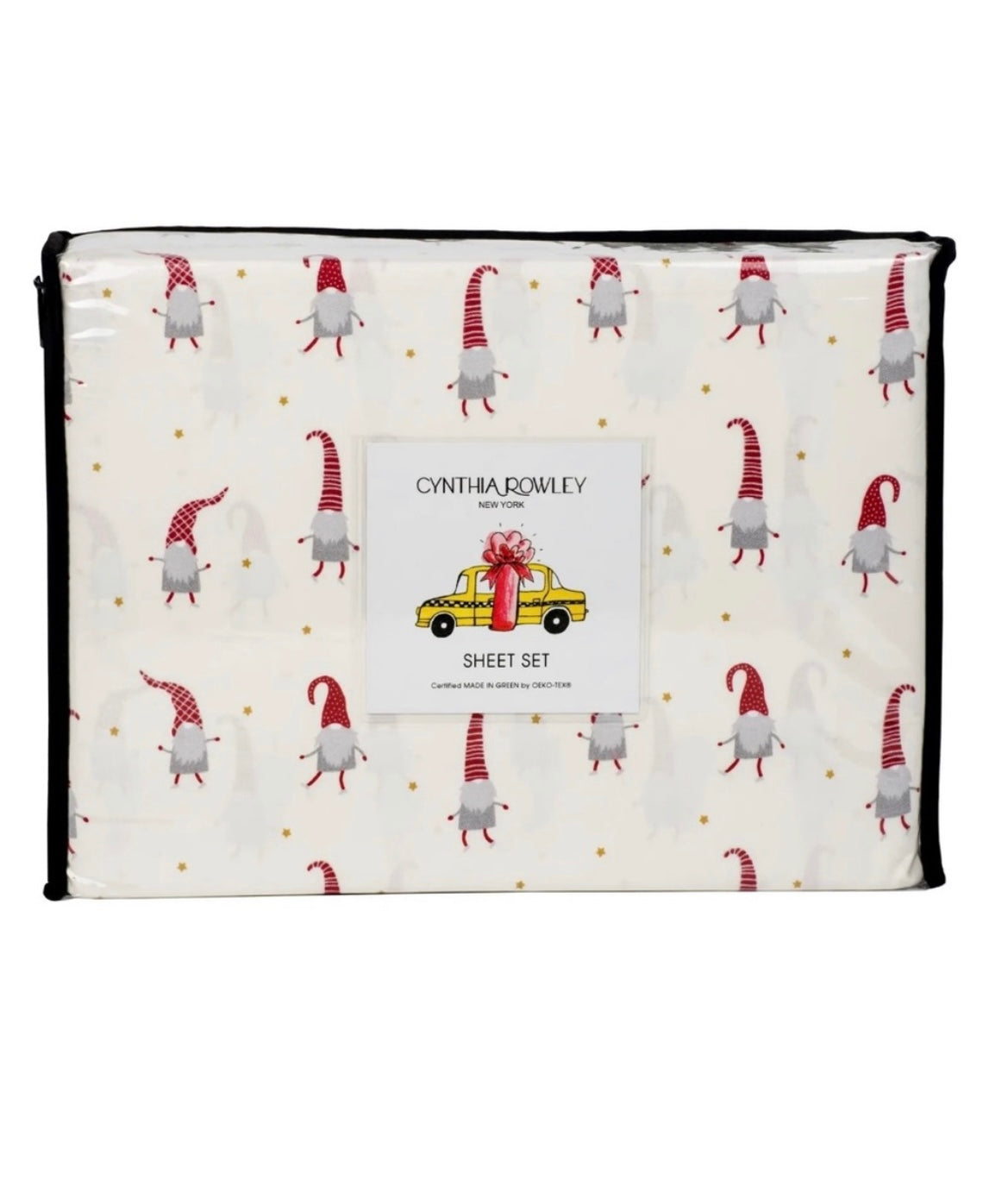 Cynthia Rowley Queen Christmas Happy Festive Gnomes Stars Designer Sheet set