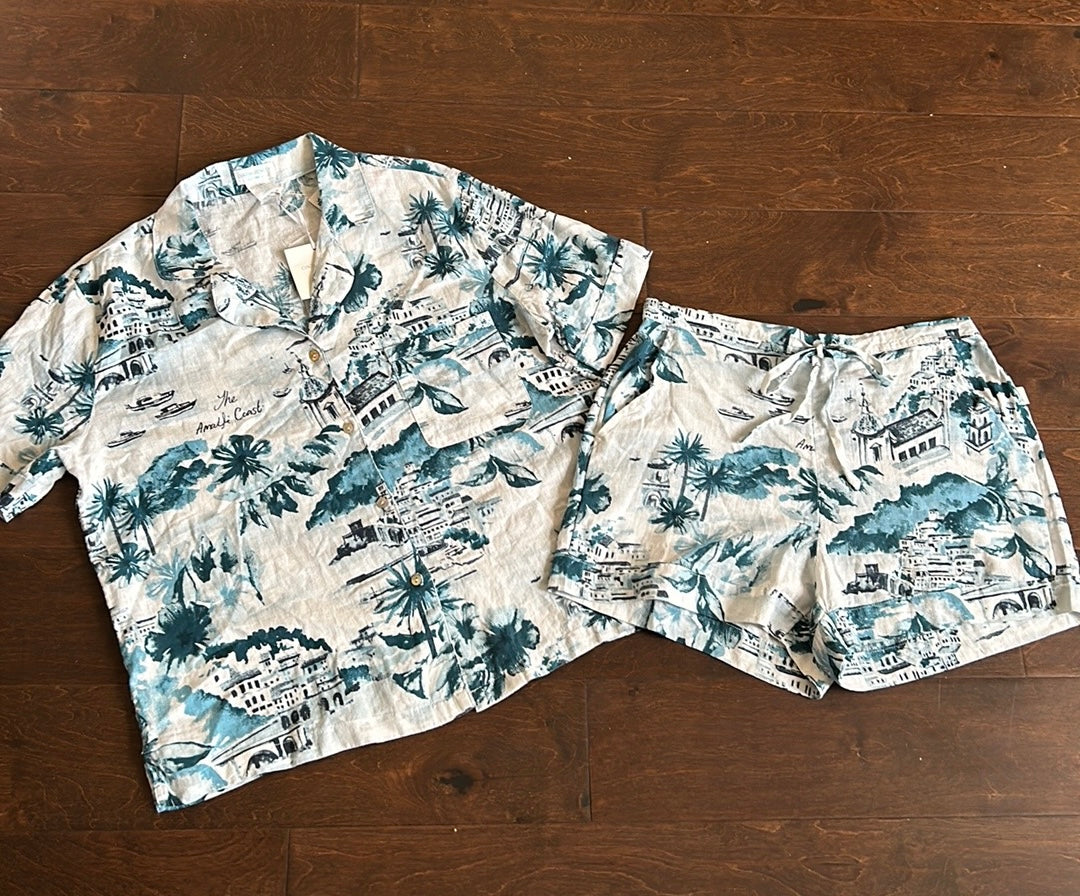 Cynthia Rowley Womens Pajama Set Sz S Blue White Amalfi Coast New