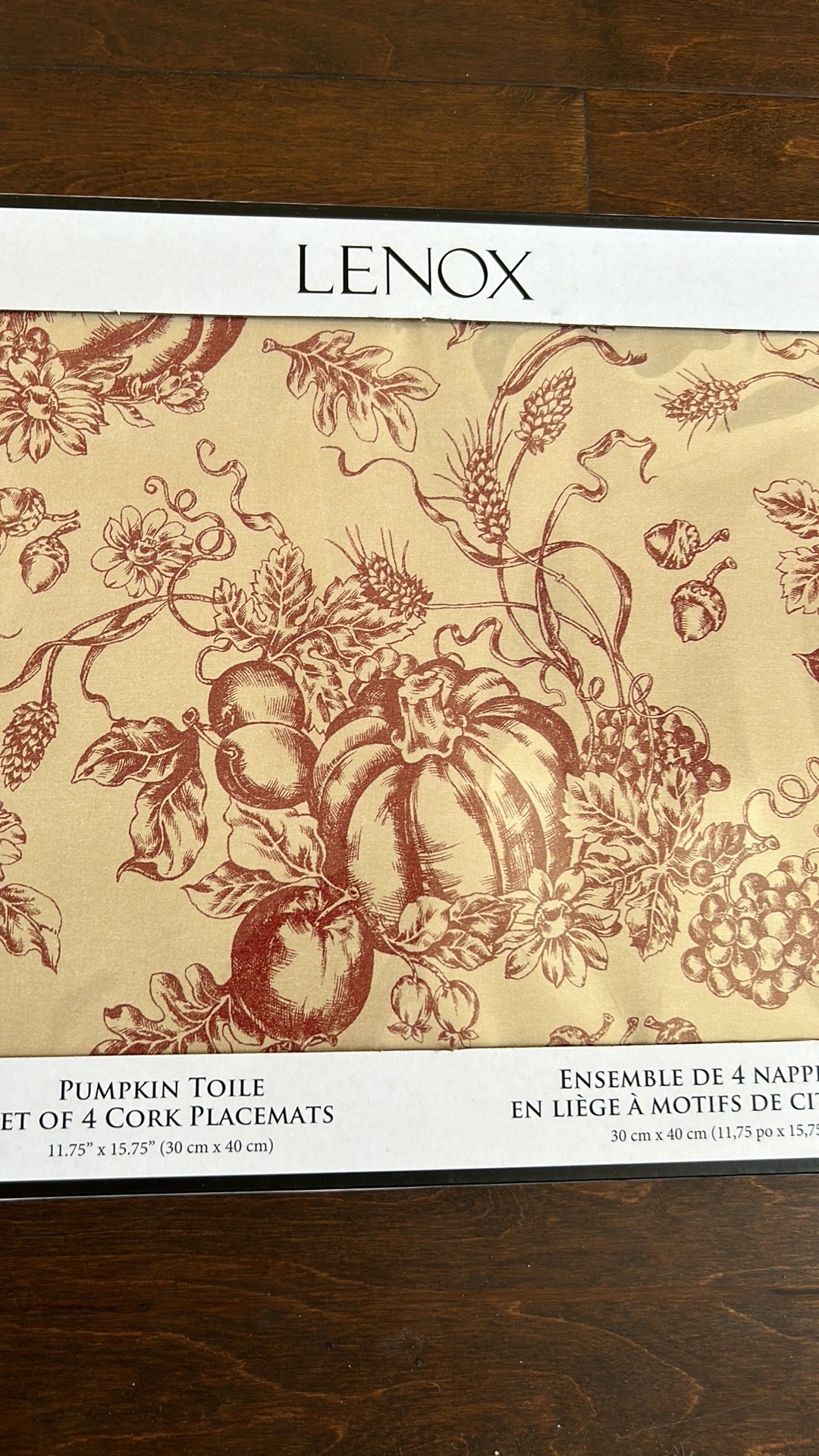 Lenox Set Of 4 Placemats Pumpkin Vine Toile Cork New Fall Thanksgiving
