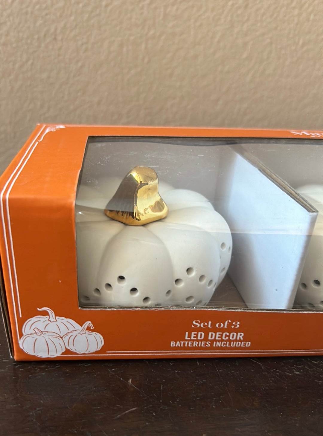 Martha Stewart Light Up LED Pumpkins Ceramic Set OF 3 Fall Decor 4” NEW