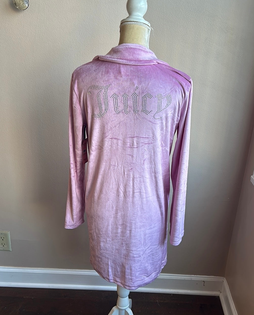 Juicy Couture Womens Nightshirt Velour Pink Sz S New Rhinestones Logo