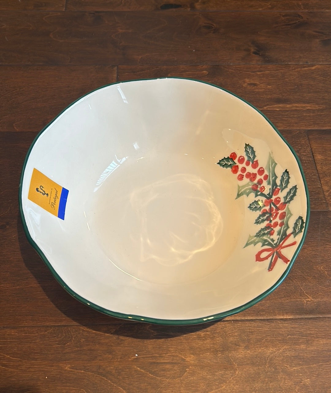 Farval New Serving Bowl Christmas Holly Berry 11.5” Diam Ceramic