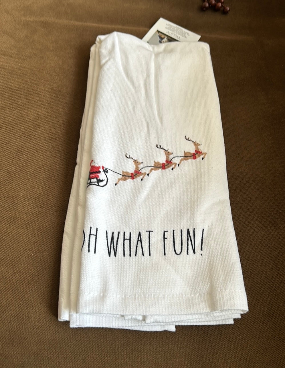 Rae Dunn Christmas Santa’s Sleigh Set Of 2 Towels Cotton