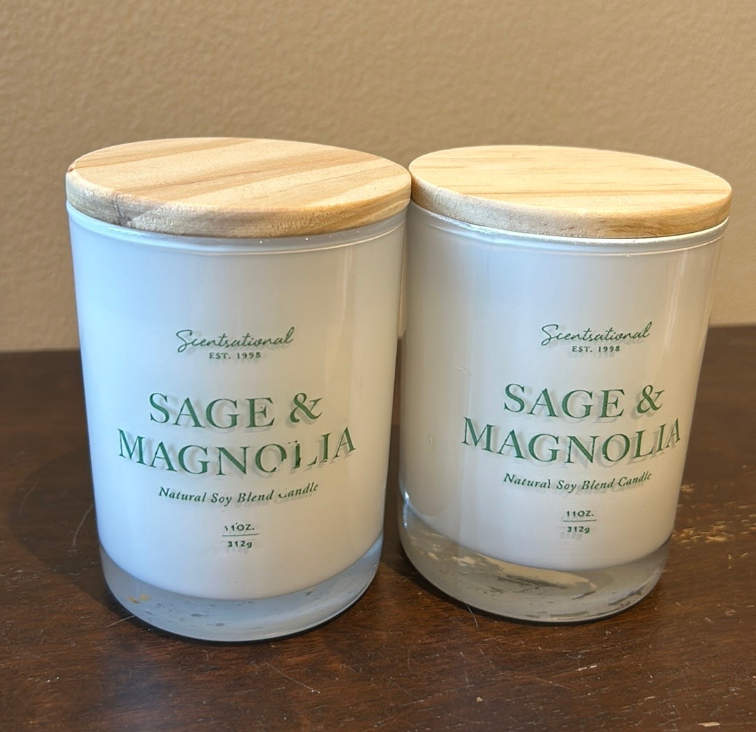 2 Scentsational Sage & Magnolia Candle Glass Jar 11 Oz Soy Blend HTF Rare