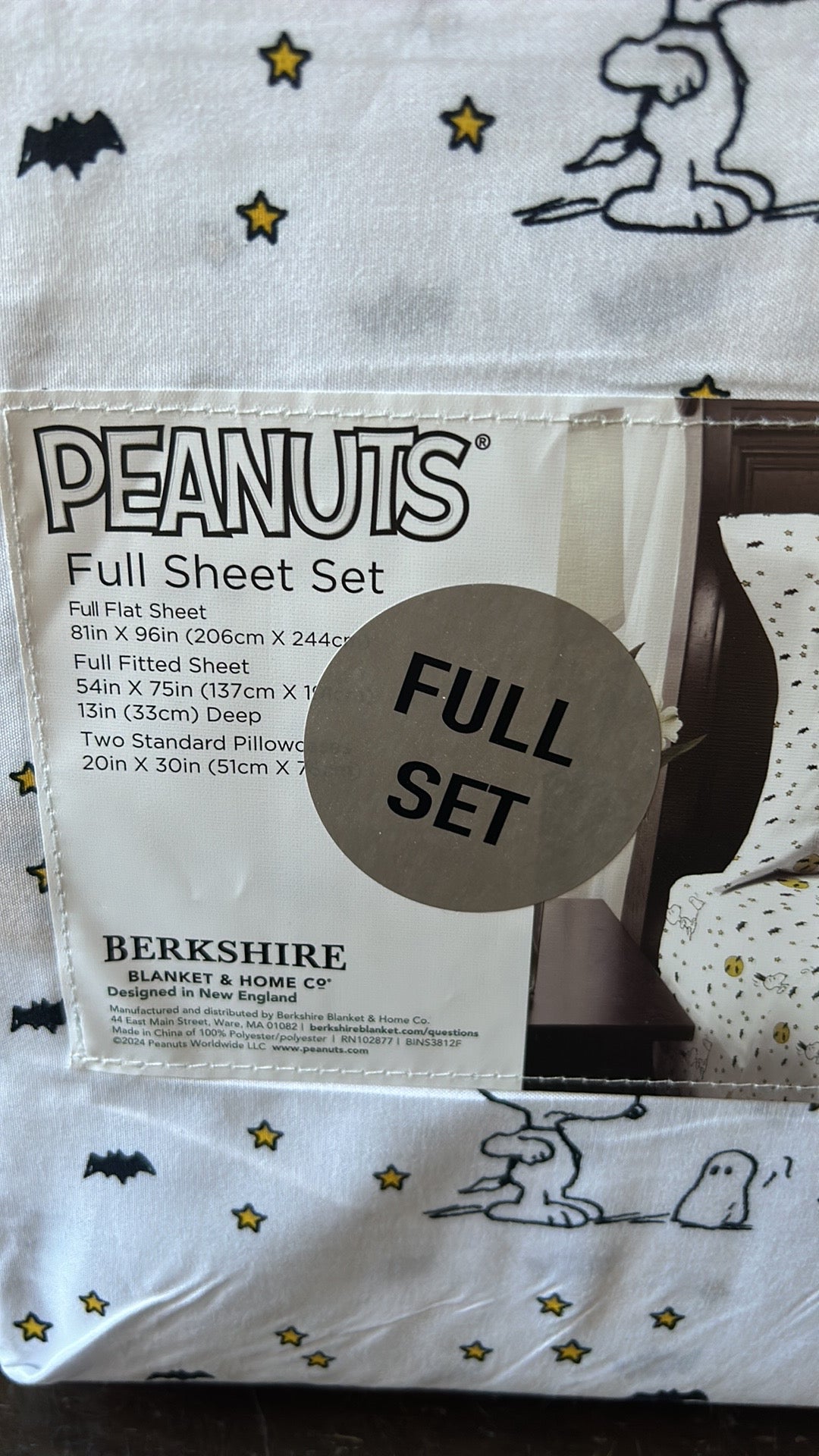 New Peanuts Snoopy Spooky Halloween Sheet Set Pumpkin Bats Stars Moon