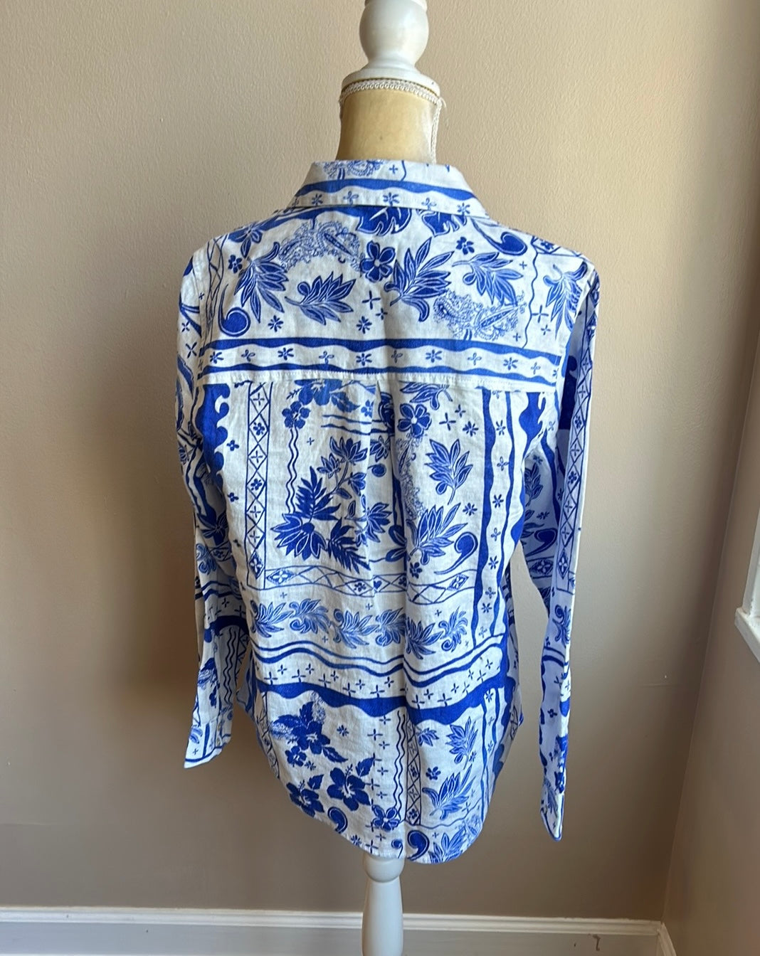 Joie Womens Linen Shirt Top Blue White Tropical New Floral
