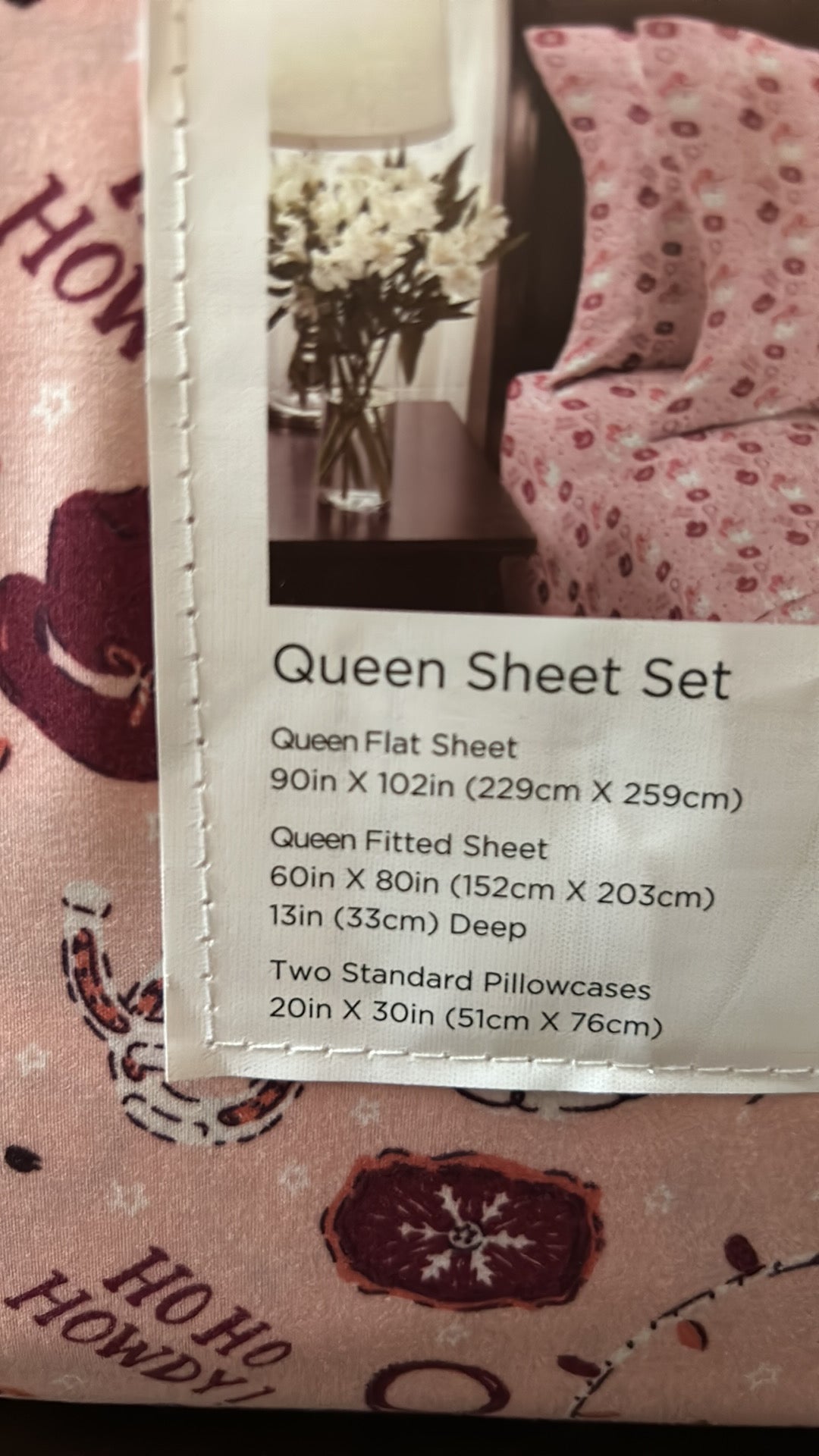Berkshire Queen Sheet Set Western Themed Christmas Santa Howdy Cowboy Hat New