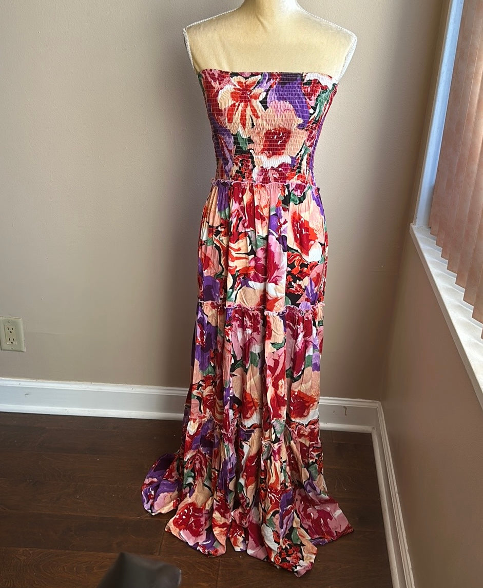 Abel the Label Anthropologie Violet Maxi Dress S Smocking Strapless New Floral