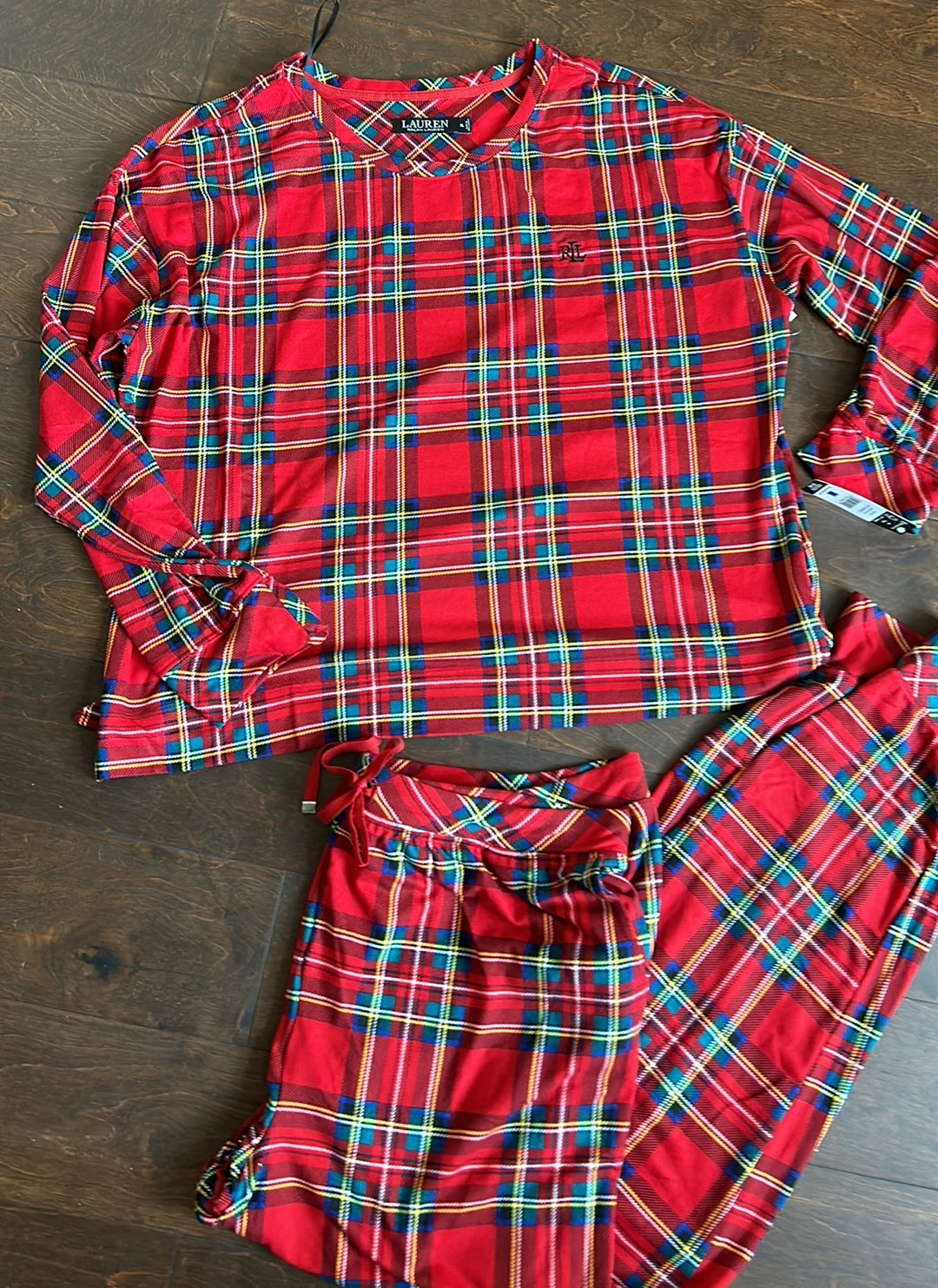 Ralph Lauren Womens Pajama Set New Sz XL Tartan Plaid Red Green