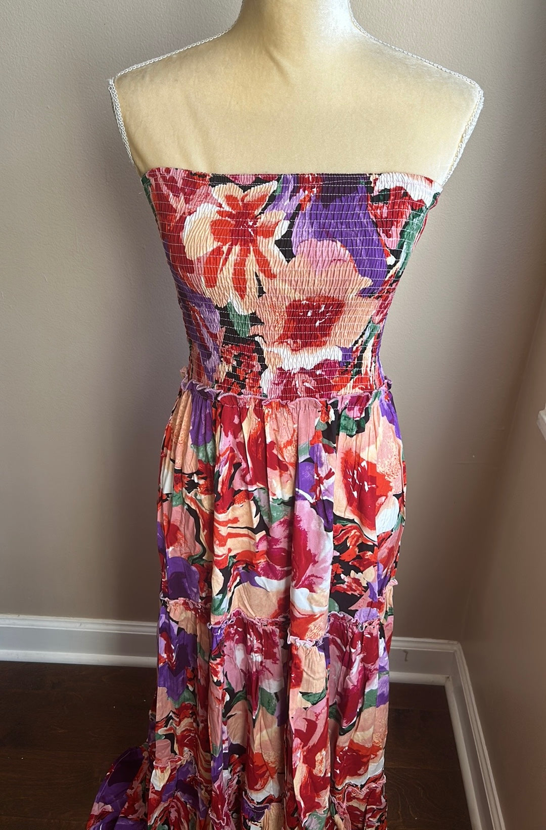 Abel the Label Anthropologie Violet Maxi Dress S Smocking Strapless New Floral