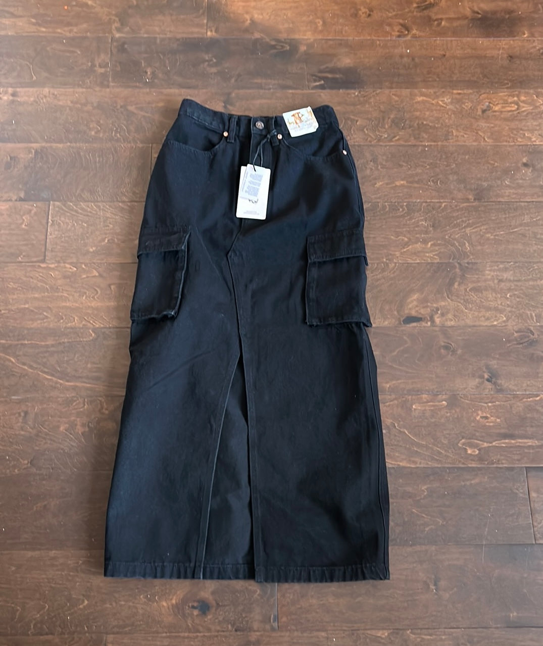 Sincerely Jules Womens Denim Skirt Black New Sz 1/ W 24 Cargo Style Front Slit