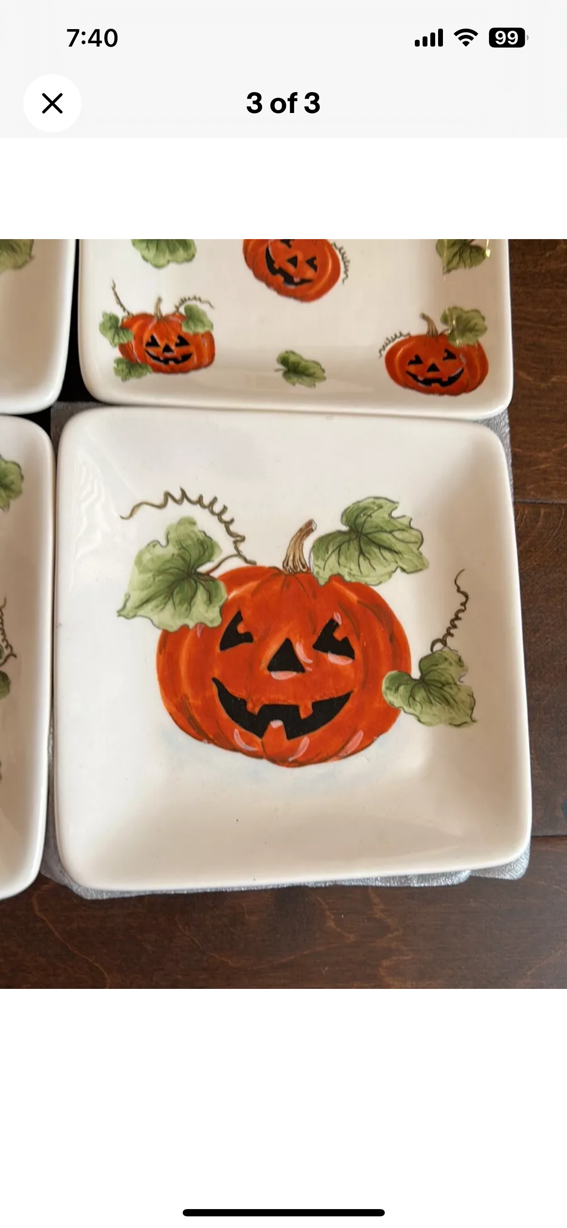MAXCERA Set 4of 4 Pumpkin Jackolantern Halloween Dessert Appetizer Plates 6”x6”