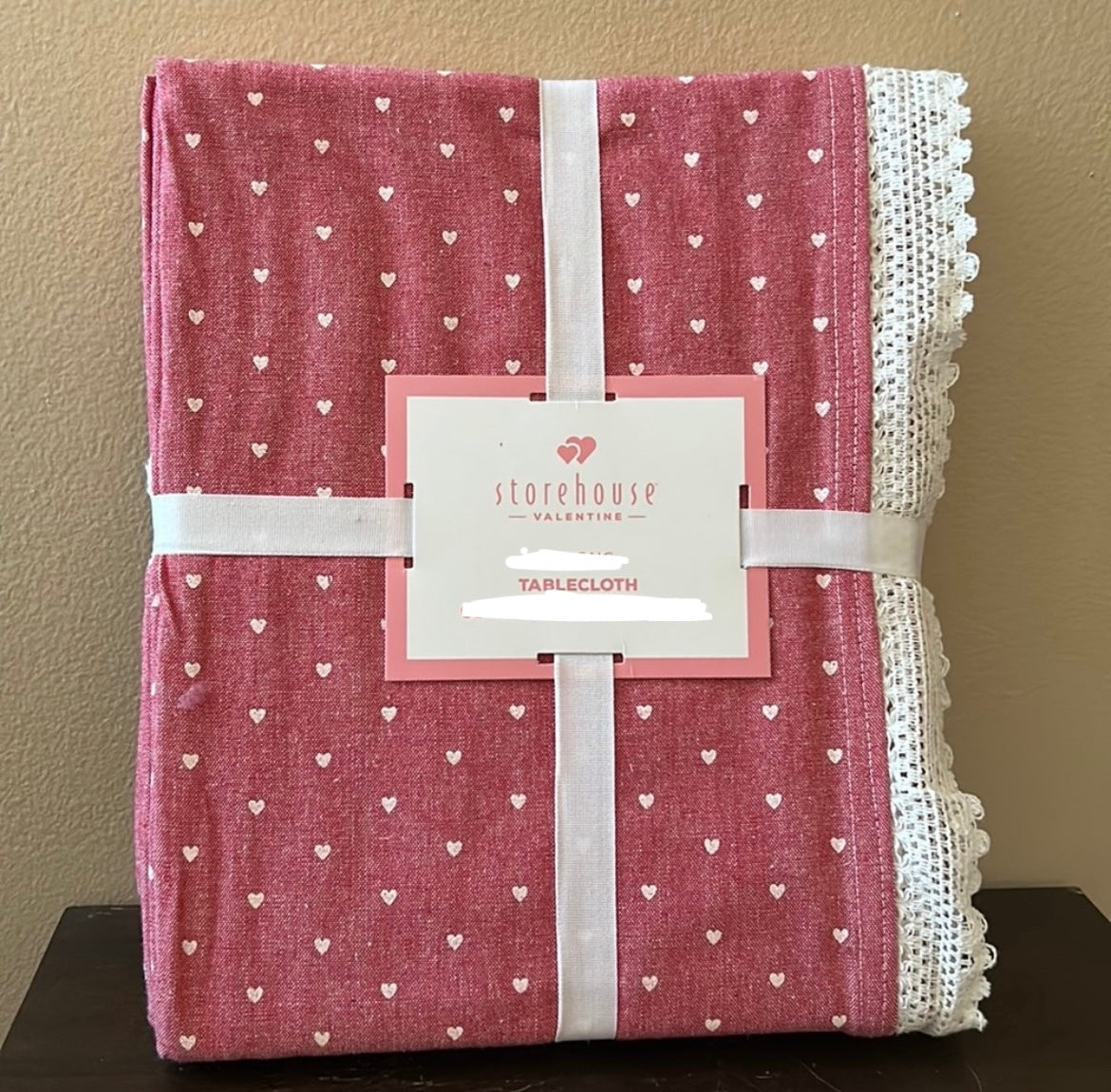 Storehouse Tablecloth Hearts Lace Pink Lace New 70” round Valentine’s Day