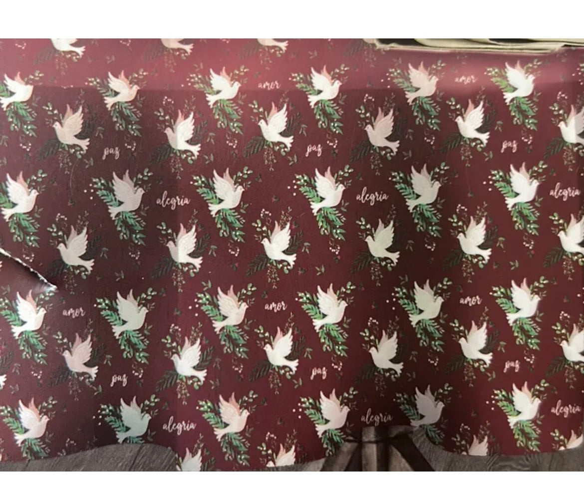 Envogue Tablecloth Christmas White Dove New Oblong Burgundy Red