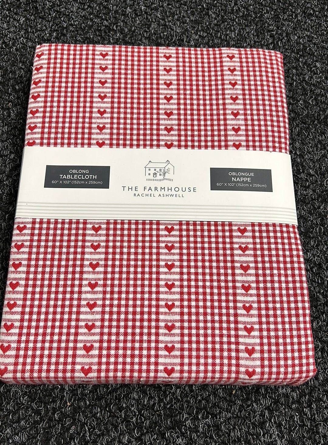 The Farmhouse Rachel Ashwell Valentines Tablecloth 60”x102” Oblong Hearts Plaid