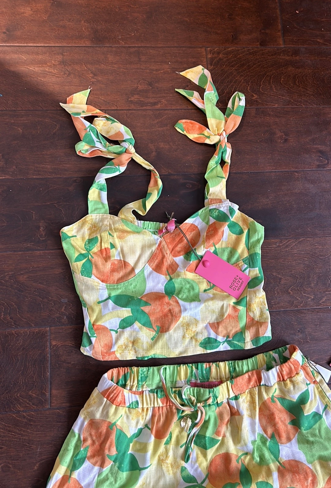 Rose & Ive 2 Pc Skirt & Crop Top Set Lemons Oranges New