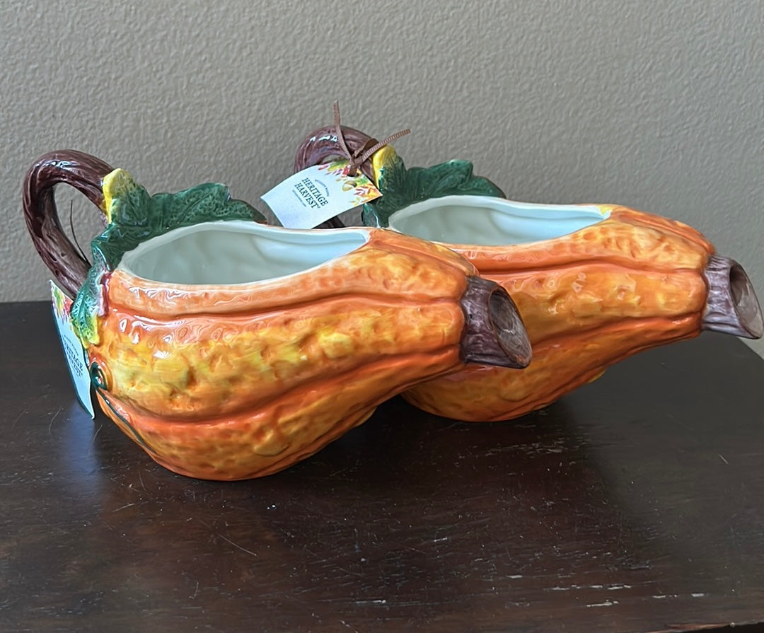 Heritage Harvest Set Of 2 Gravy Boat Dishes New Pumpkin Fall Thanksgiving