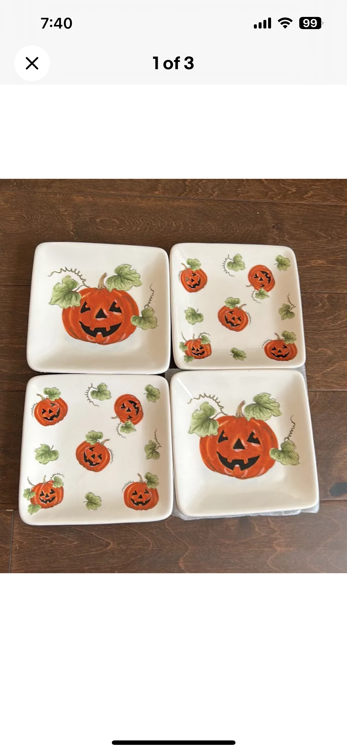MAXCERA Set 4of 4 Pumpkin Jackolantern Halloween Dessert Appetizer Plates 6”x6”
