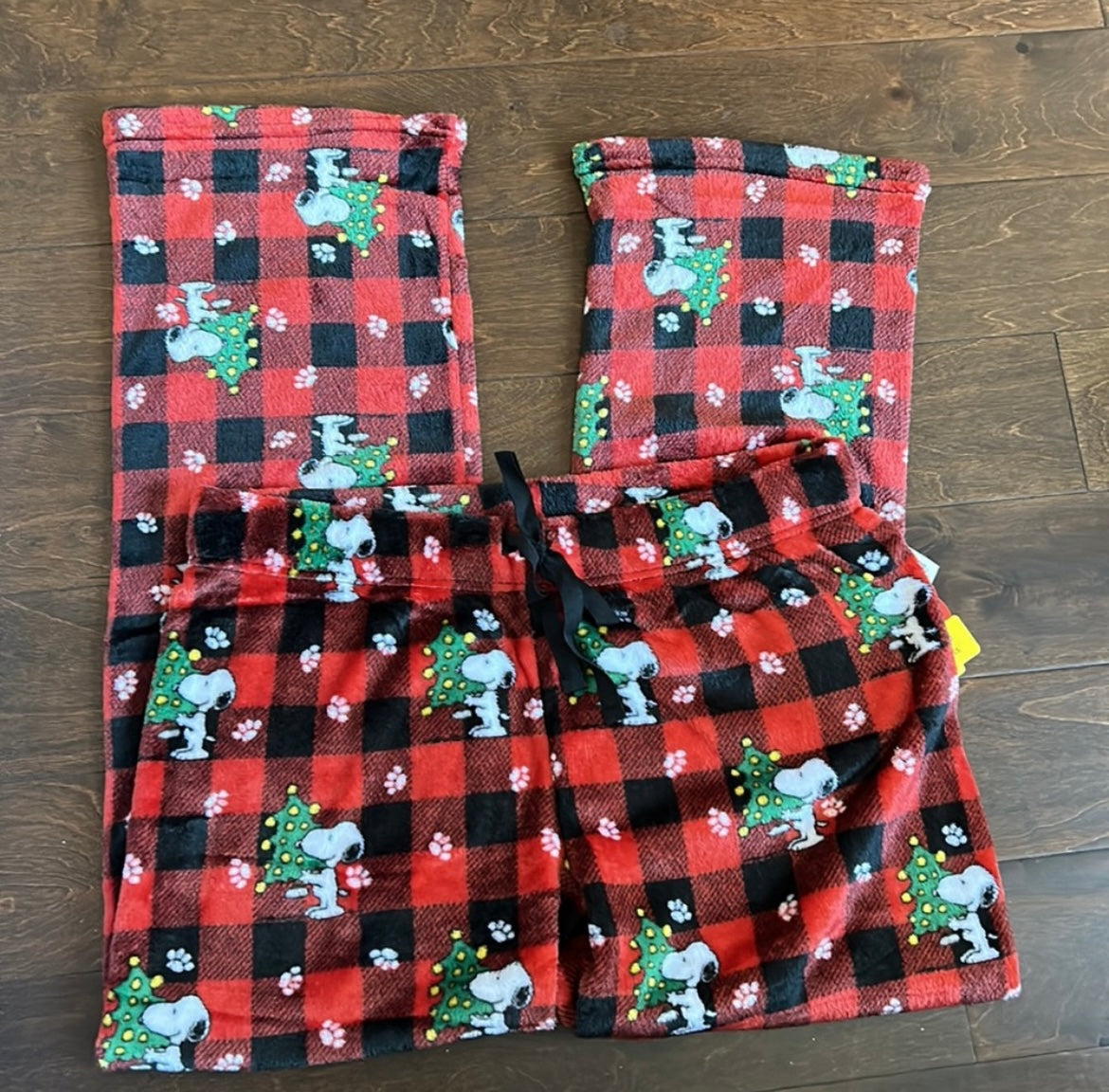 Peanuts womens Christmas Snoopy Red Plush Pajama Pants New Plaid