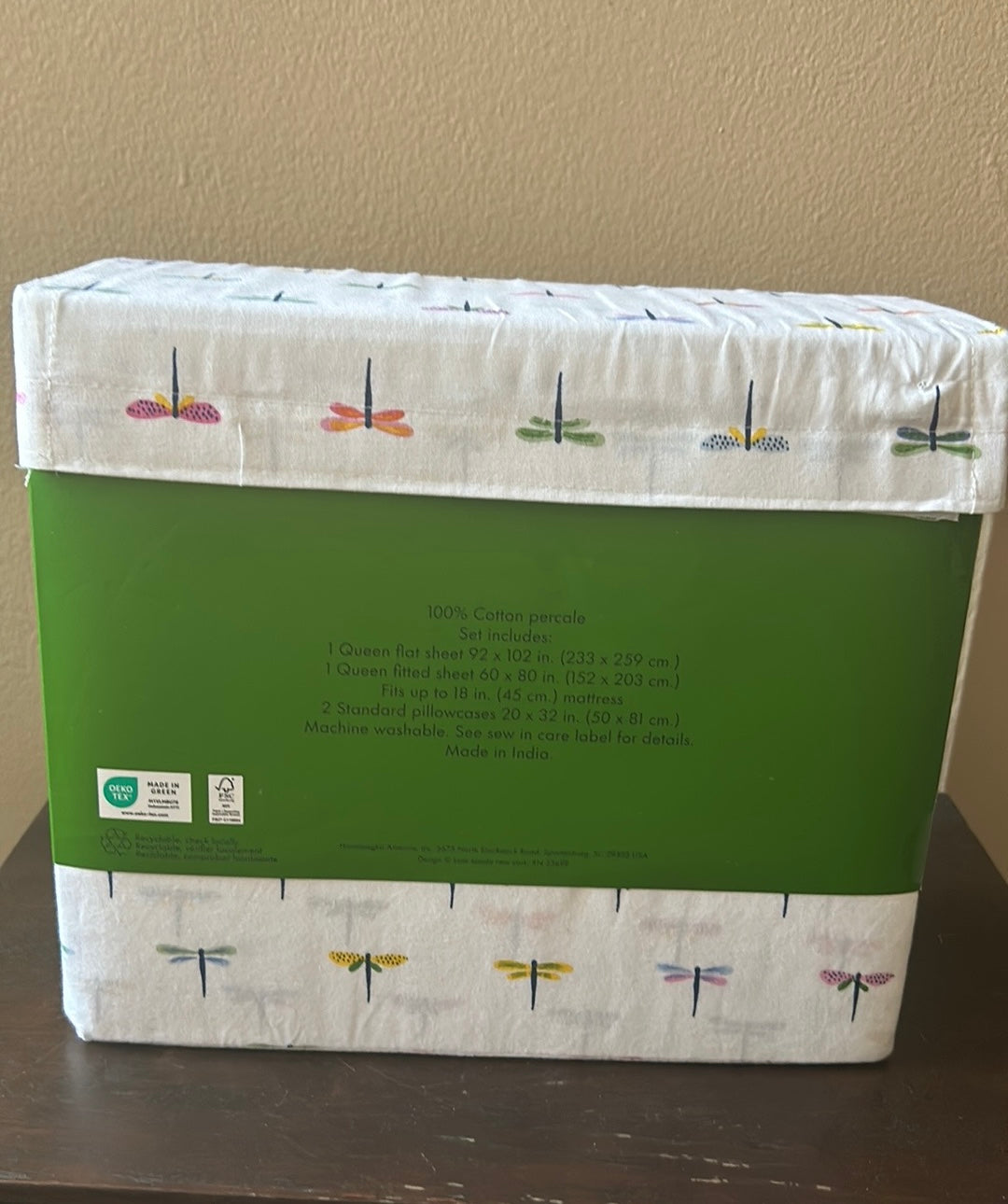 NEW KATE SPADE Queen Sheet Set 4 Pc Colorful Dragonflies Cotton Percale