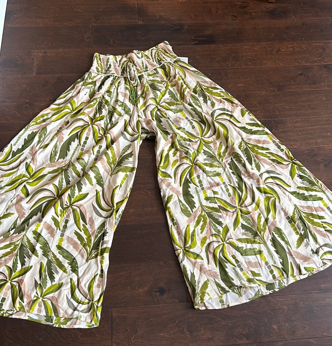 True Destinations Flare Pants Beach Coverup sz L New Tropical Palm Trees New
