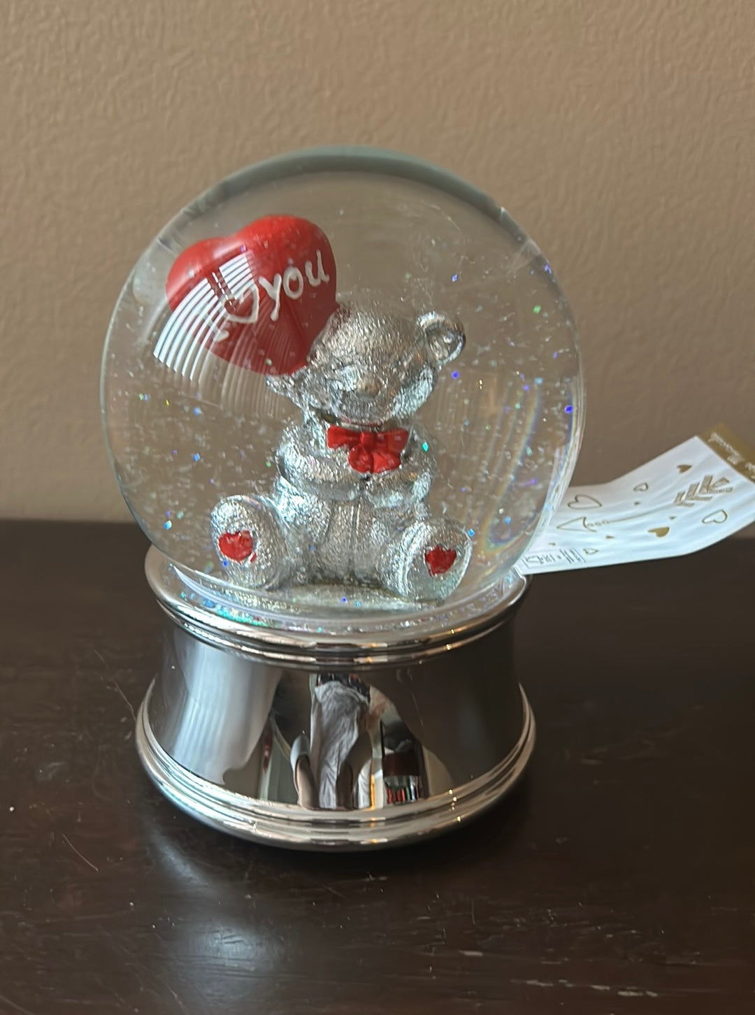 New Valentines Day Snowglobe Musical Proposal Teddy Bear Wth Red Heart Balloon