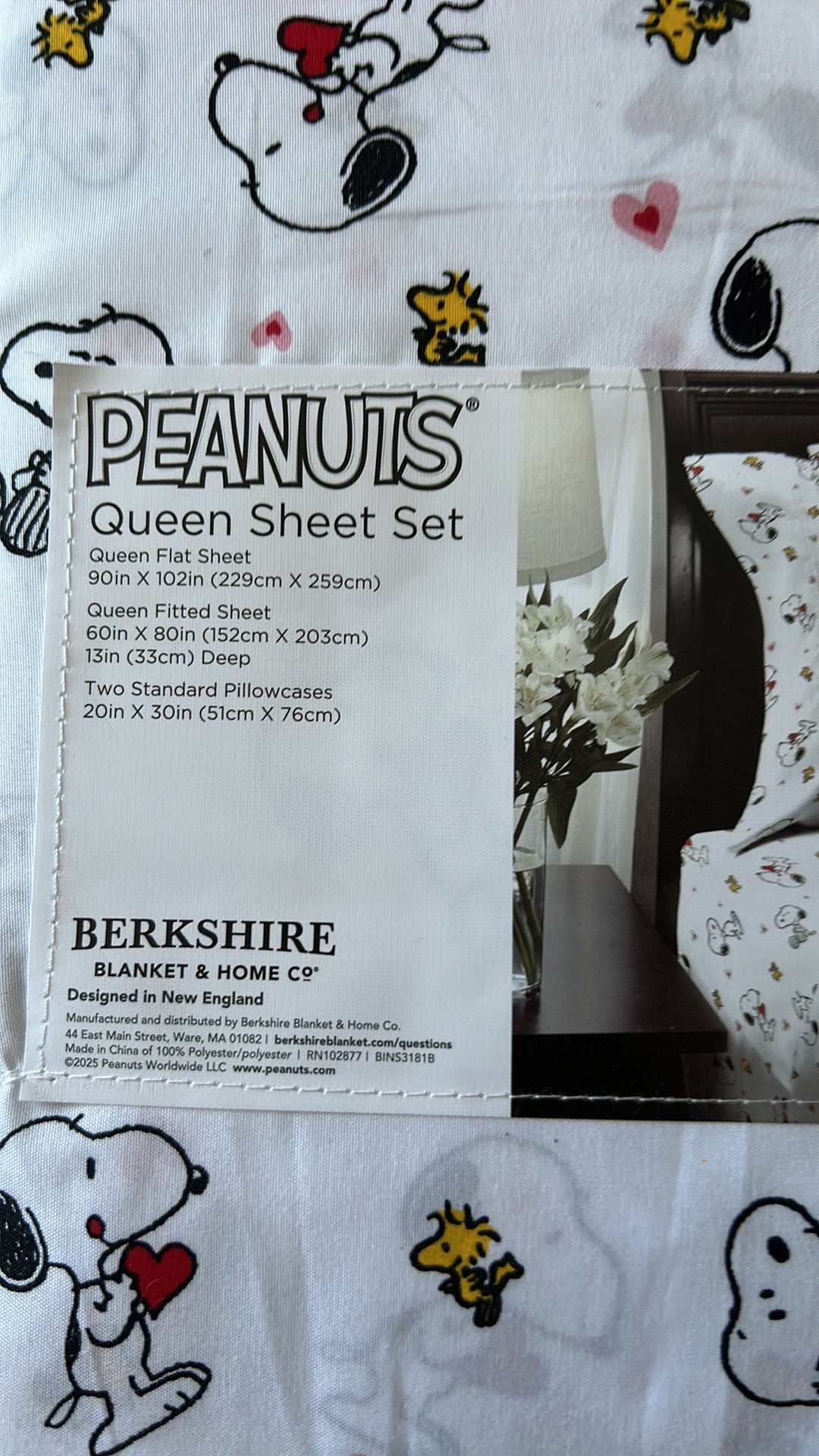 Snoopy Queen Sheet Set Valentines Day Pink Red Hearts New Love