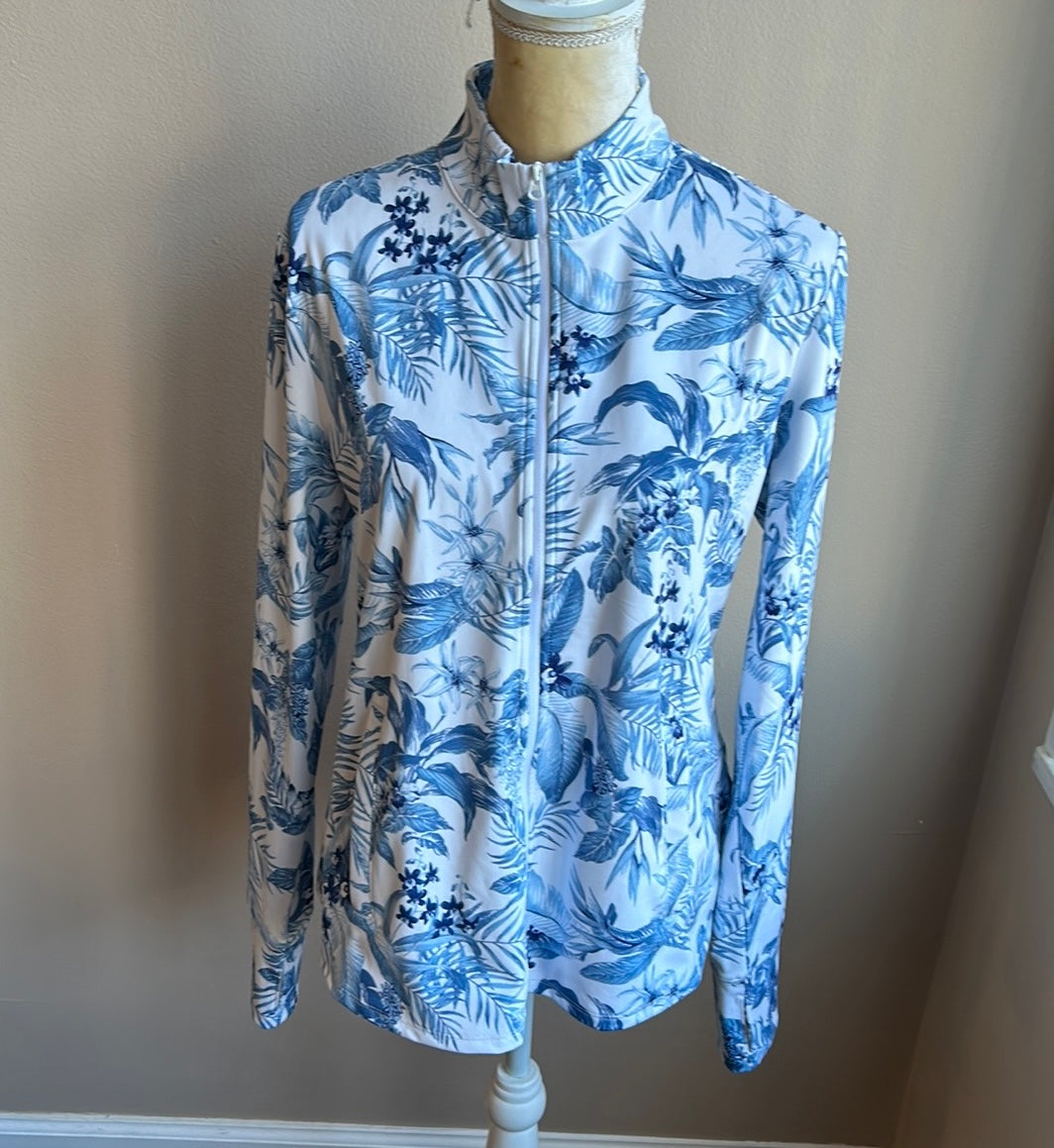 Tommy Bahama Women's Full Zip UPF 50 Golf Beach Shirt Tropical Multi NWT XL
