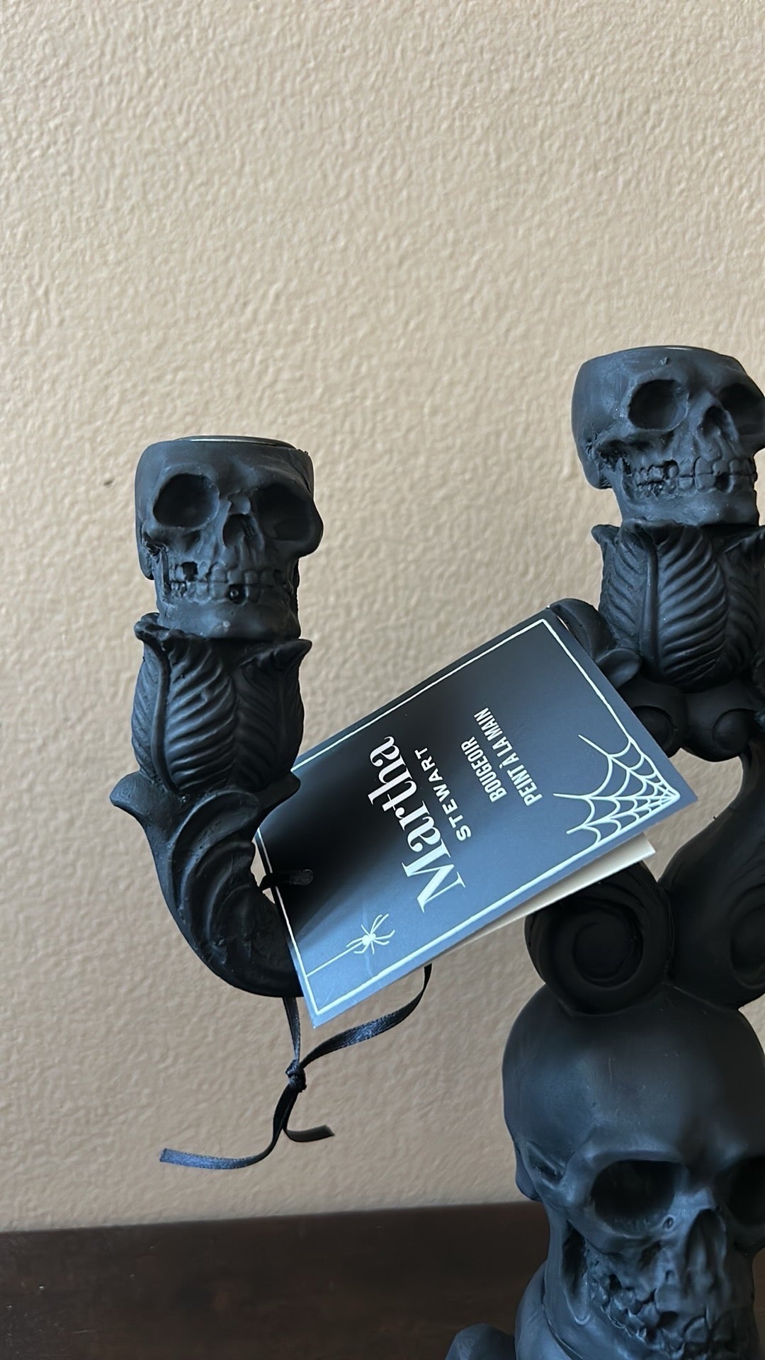 Martha Stewart Halloween Skull Candelabra Silvertone 3 Arm Taper Candle Holder