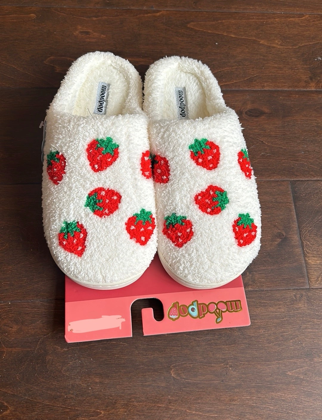 Moodpop Womens Faux Sherpa Memory Foam Slippers Strawberry New