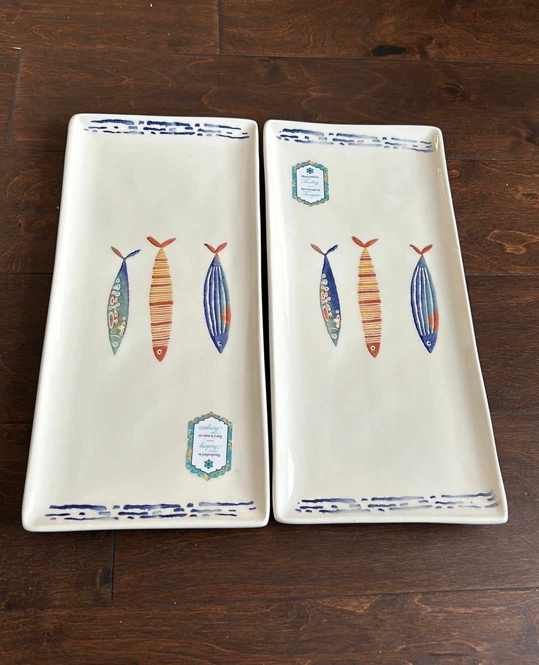 Papart Set Of 2 Ceramic Serving Platters Fish Pattern Nautical New 13.5”x6”