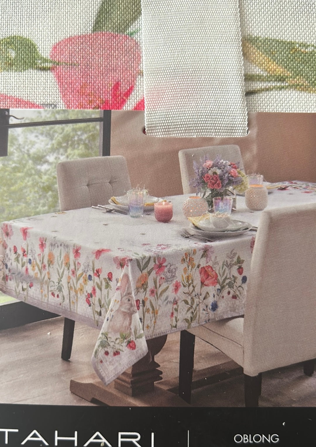 Tahari Tablecloth 60”x84” Spring Easter Bunny Floral New Strawberry Cherry