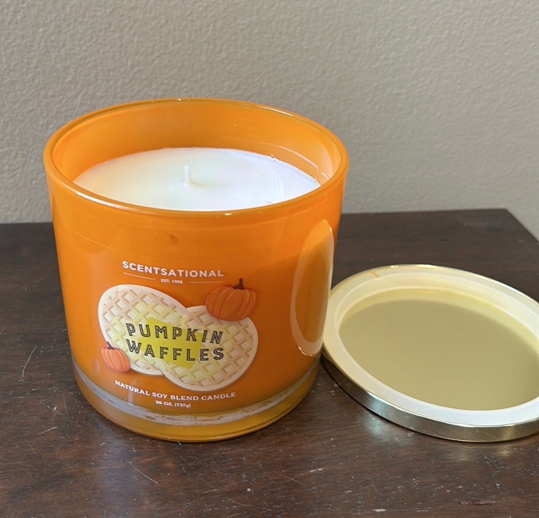 Scentsational Pumpkin Waffles Candle Glass Jar 26 Oz Soy Wax Orange Jar Fall