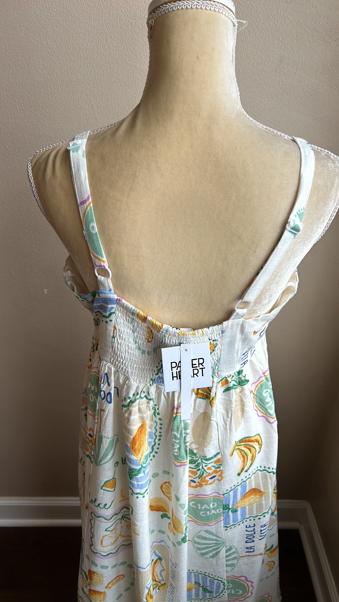 Paper Heart Womens Italian Theme Dress Linen Blend Fruits Dolce Vita New