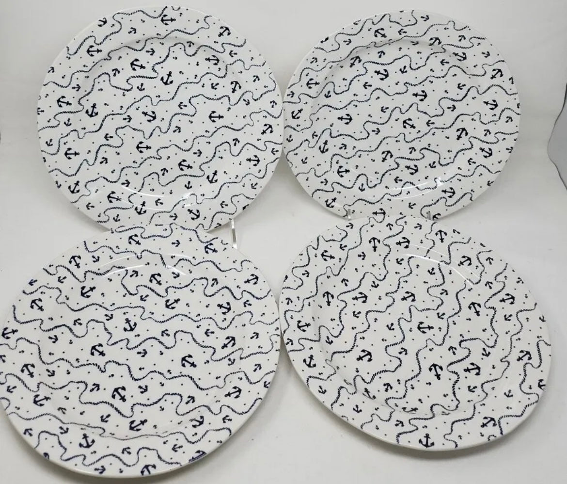 4 Ralph Lauren Sag Harbor Burleigh England Dinner Plates Anchor Nautical New