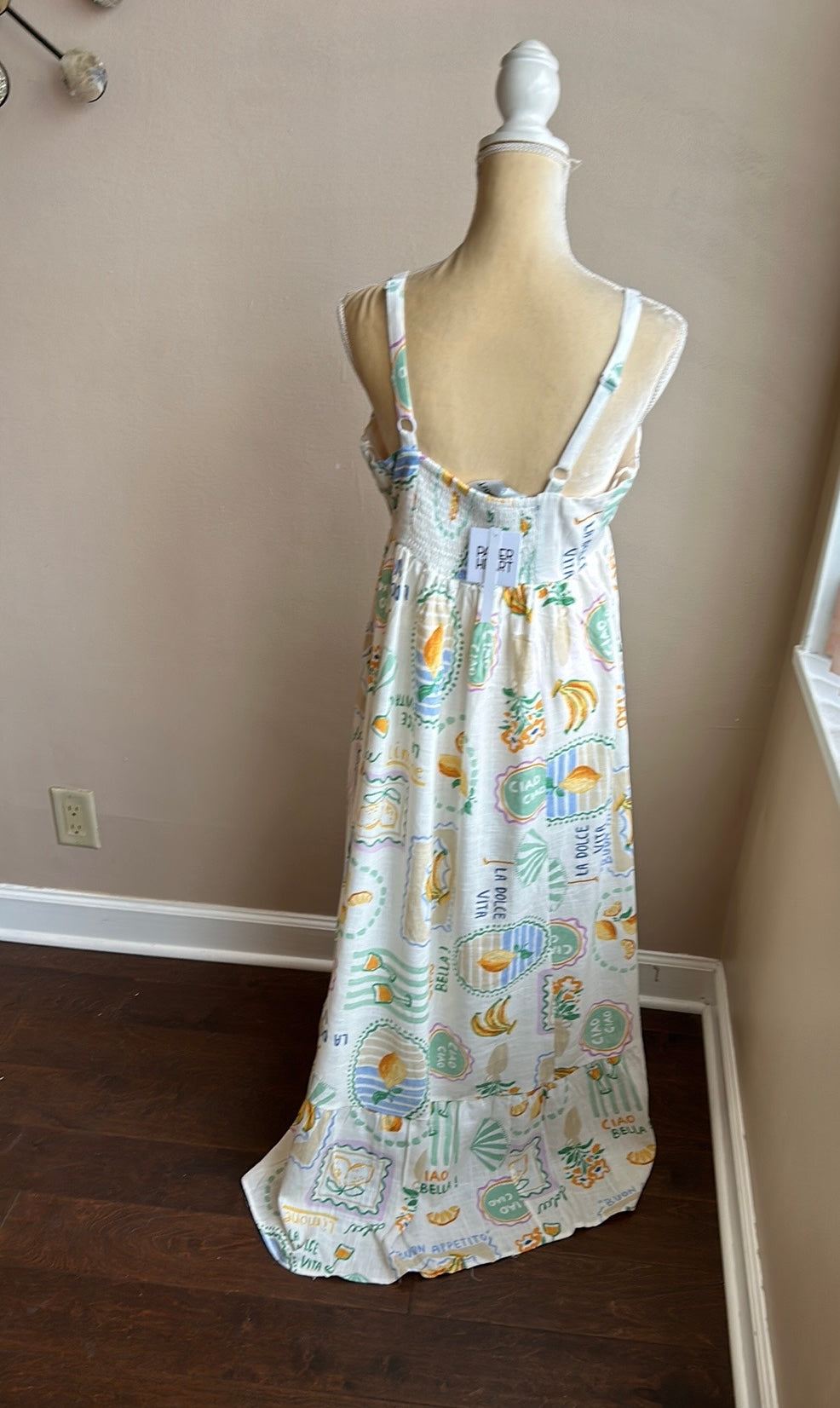 Paper Heart Womens Italian Theme Dress Linen Blend Fruits Dolce Vita New