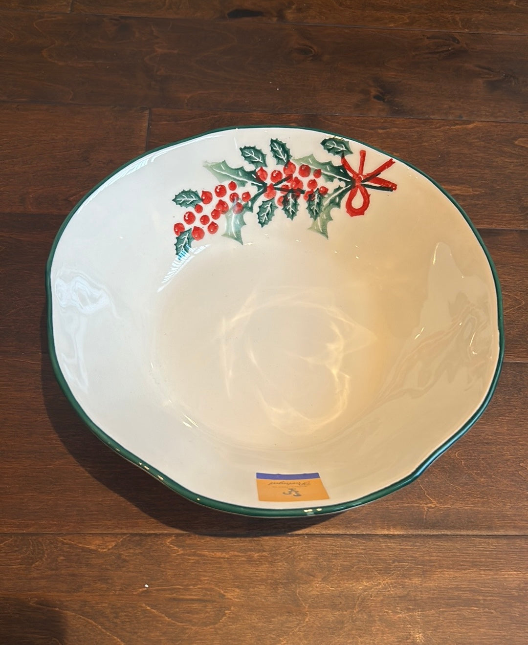 Farval New Serving Bowl Christmas Holly Berry 11.5” Diam Ceramic